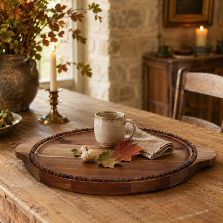Large Acacia Wood Beaded Edge Round Dish 30cm