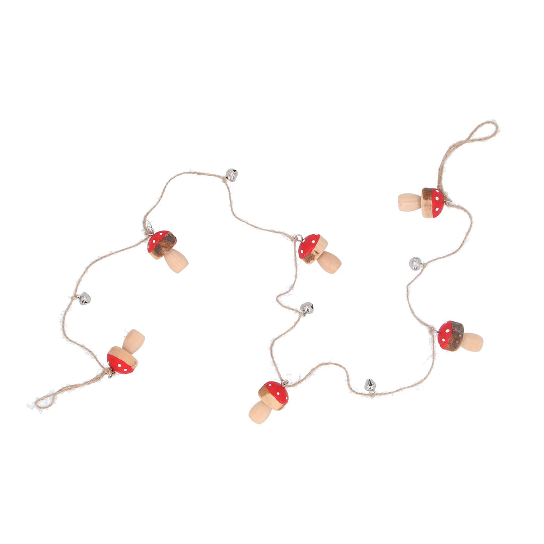 Gisela Graham Christmas Toadstool Wood Garland with small decorative toadstools and greenery for festive home decor.