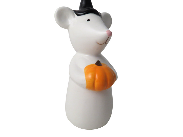Large ceramic mouse figurine with pumpkin design, a decorative giftware piece by Cornucopia Home and Gift.