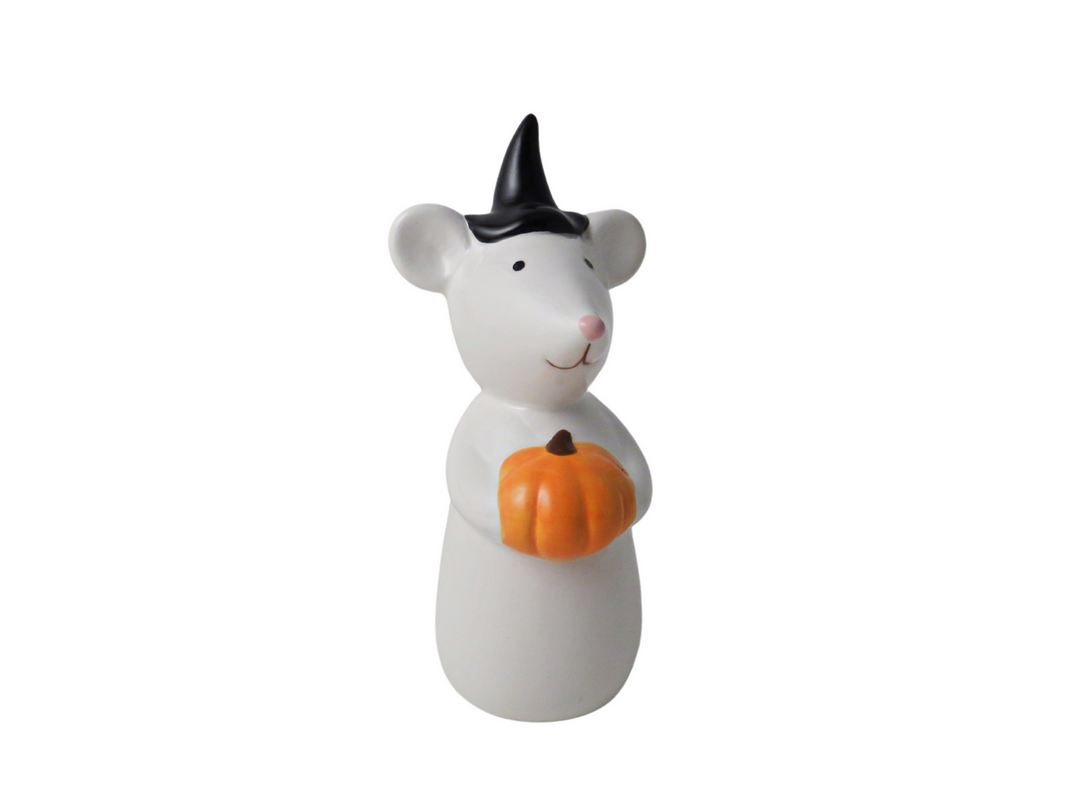 Large ceramic mouse with pumpkin figure, decorative giftware collectible by Cornucopia Home and Gift.