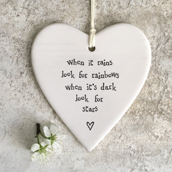 East of India When It Rains Look for Rainbows Porcelain Hanging Heart