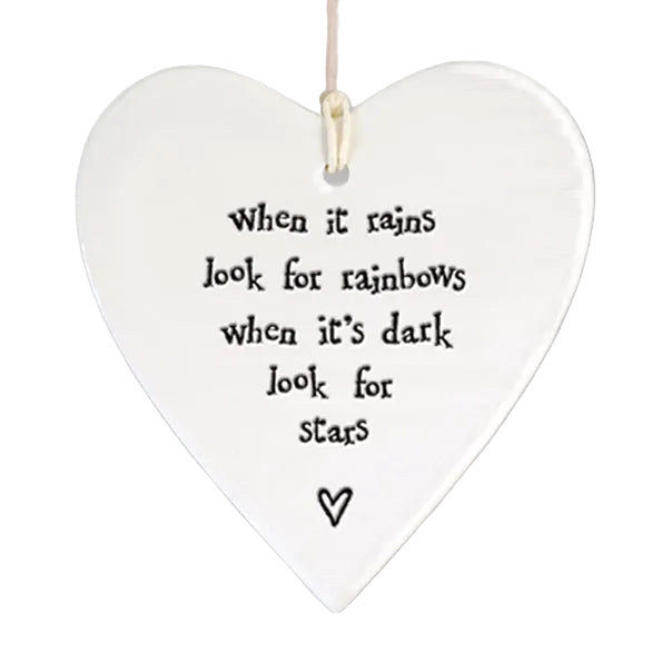 East of India When It Rains Look for Rainbows Porcelain Hanging Heart