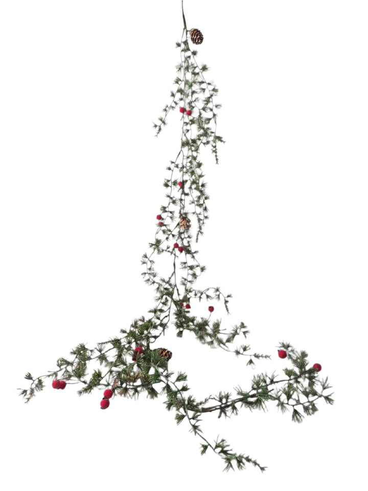 Red berry garland from Cornucopia Home and Gift, 105cm long, with lush greenery and vibrant red berries for holiday decor.