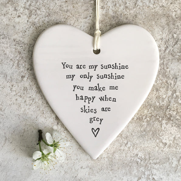 East of India Porcelain Round Hanging Heart – You Are My Sunshine