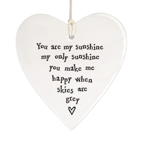 East of India Porcelain Round Hanging Heart – You Are My Sunshine