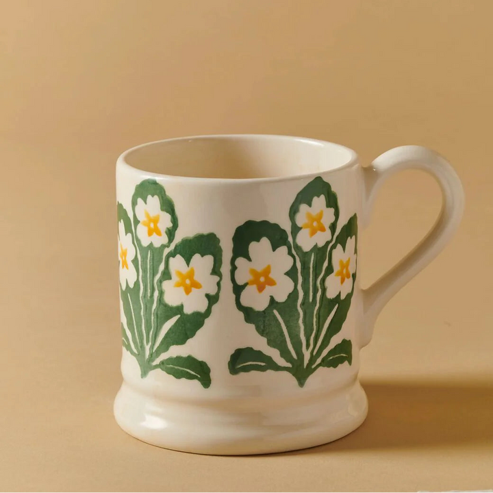Emma Bridgewater Flowers Primrose ½ Pint Mug with floral pattern, showcasing colorful primroses on ceramic ceramic mug.