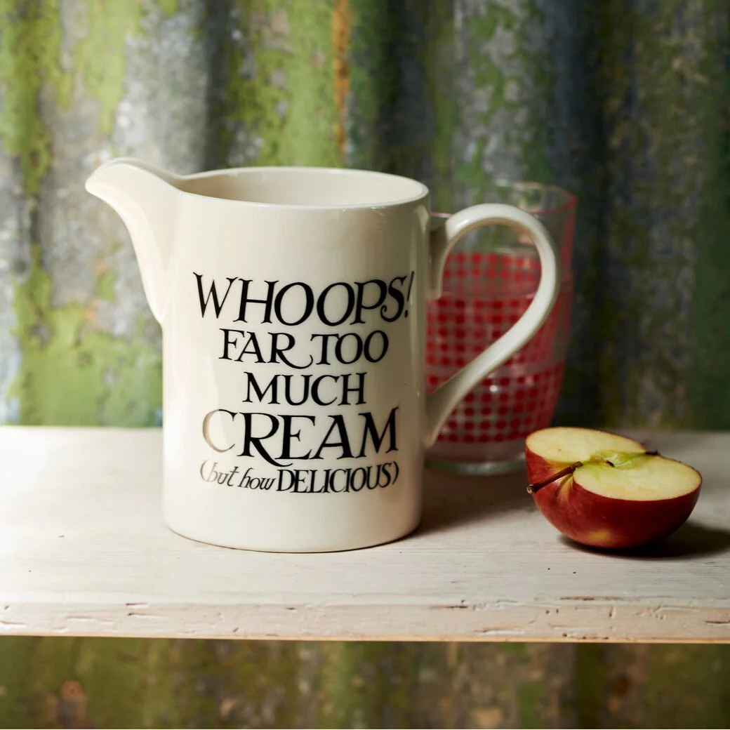 Emma Bridgewater Black Toast cream medium straight jug with black toast pattern and cream finish, ceramic kitchenware.