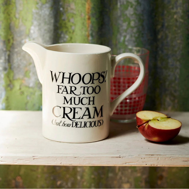 Emma Bridgewater Black Toast cream medium straight jug with black toast pattern and cream finish, ceramic kitchenware.
