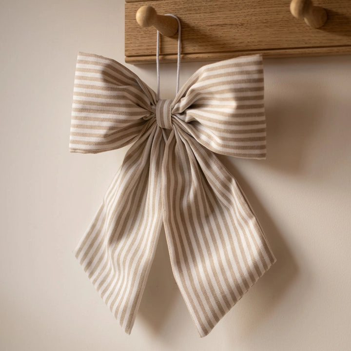 Beige and White Stripe Hanging Bow