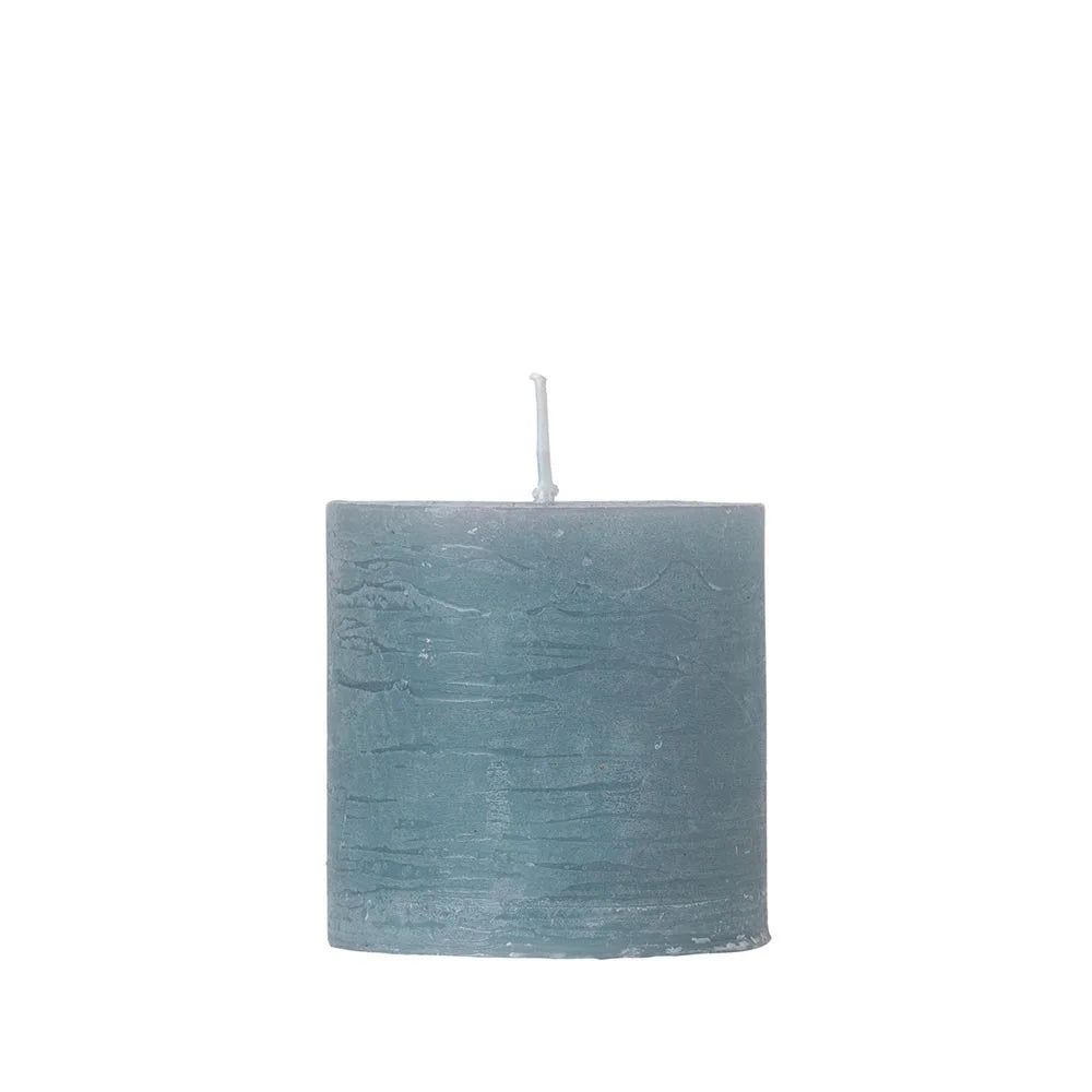 Rustic Winterblue Candle from Cozy Living by Cornucopia Home and Gift, 5x5cm, with textured blue wax and rustic design.