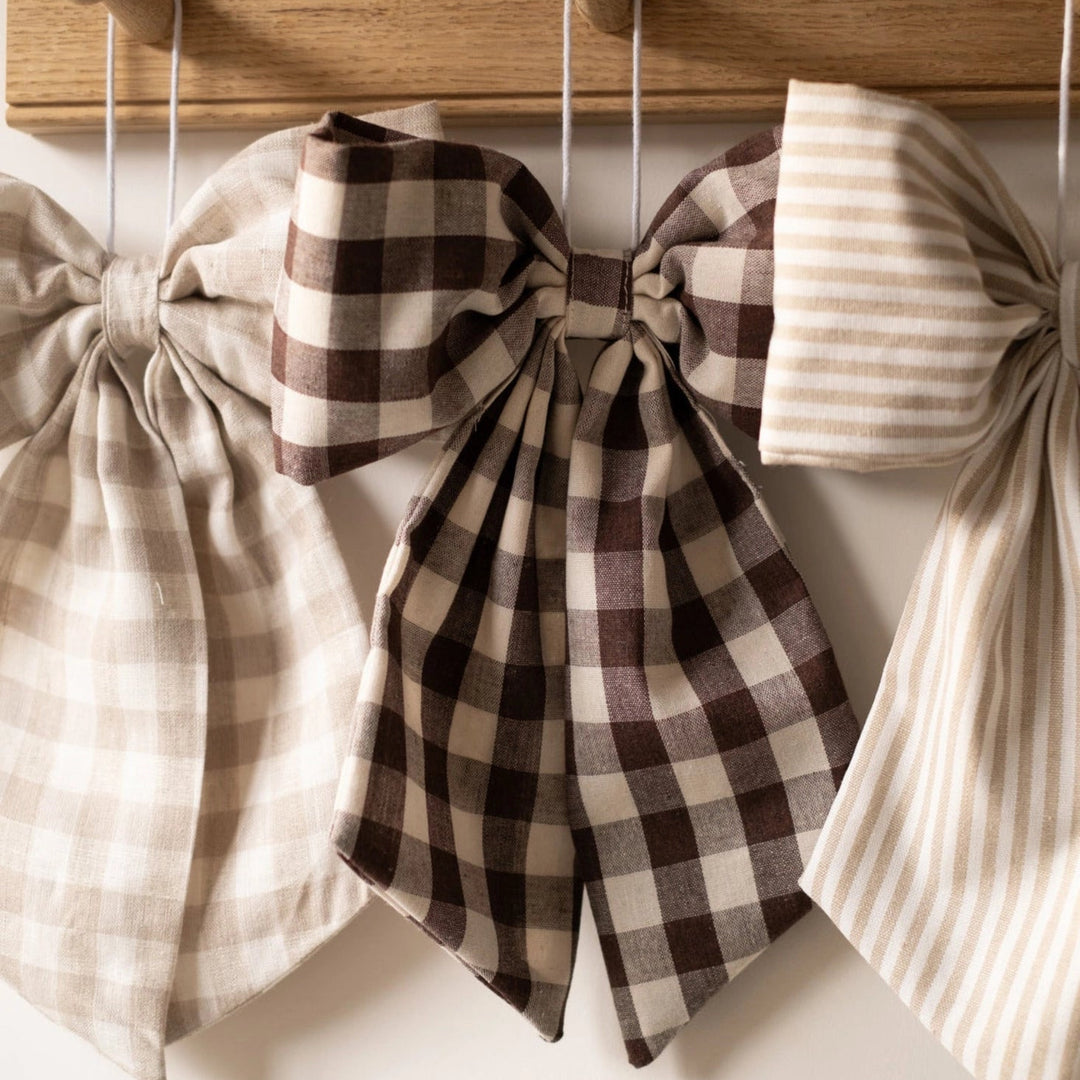 Cream and Brown Gingham Hanging Bow