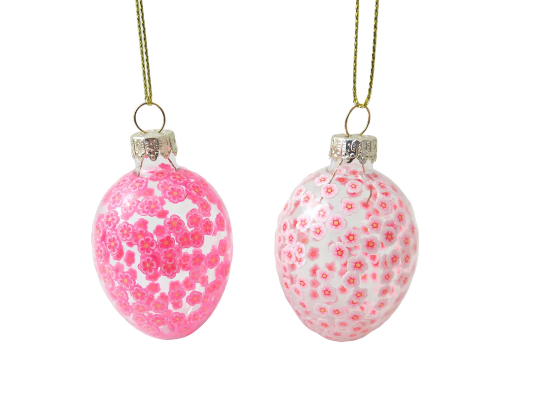 Flower Design Glass Egg - Pink 2 Assorted Designs