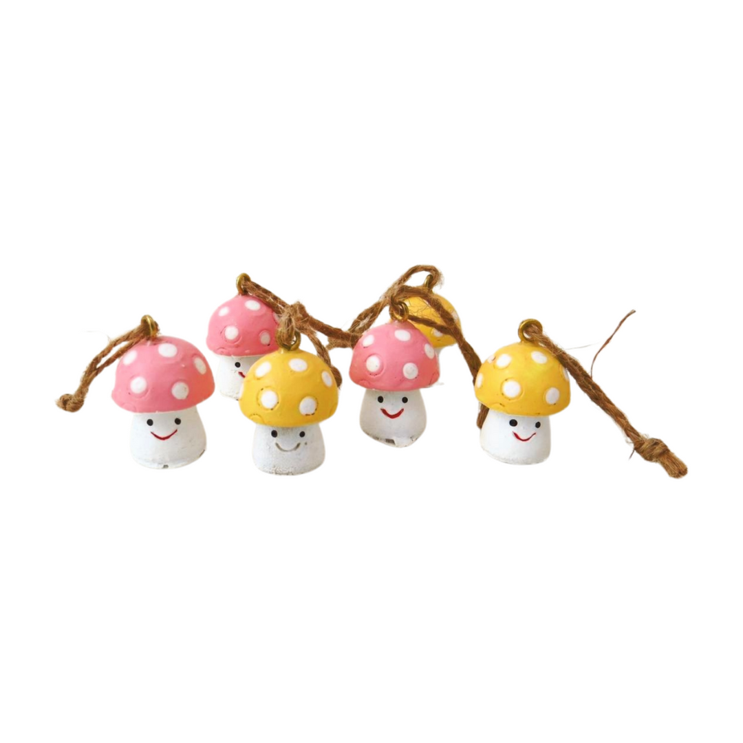 Set of 6 mini mushroom decorations by Cornucopia Home and Gift, charming giftware trading mushroom-themed ornaments