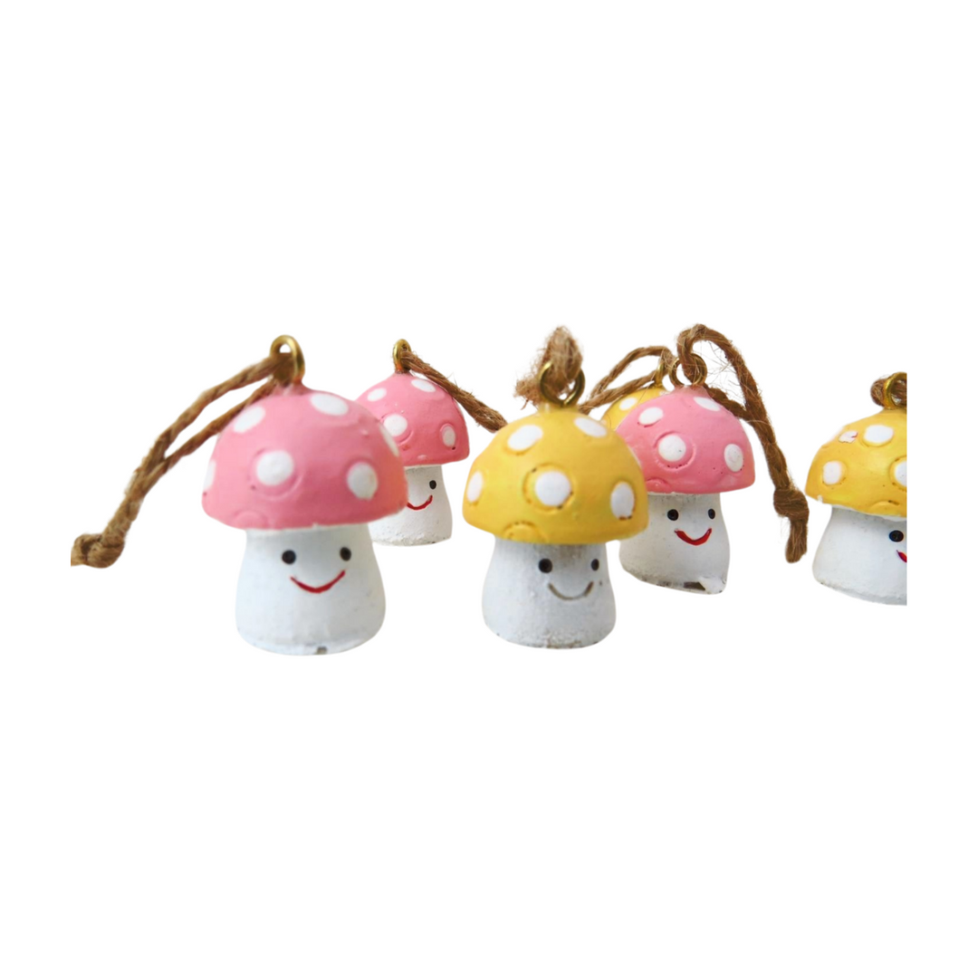 Set of 6 mini mushroom decorations by Cornucopia Home and Gift, charming giftware trading ornaments for home decor.
