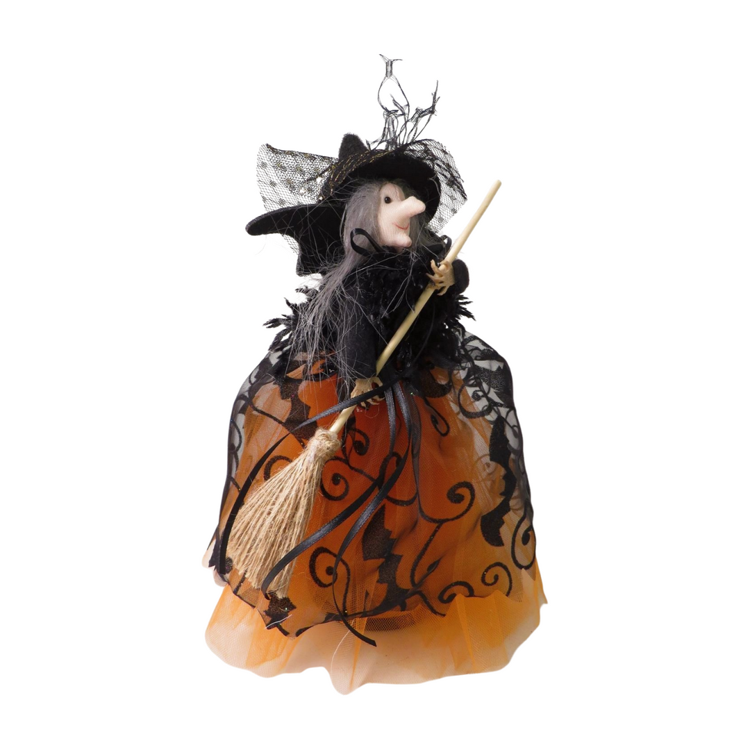 Four assorted standing witch figurines by Cornucopia Home and Gift, featuring Halloween-themed designs and detailed craftsmanship.