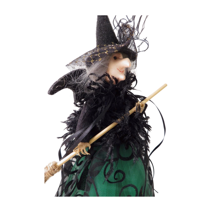 Standing witch figurine with four assorted designs, decorative giftware by Cornucopia Home and Gift.