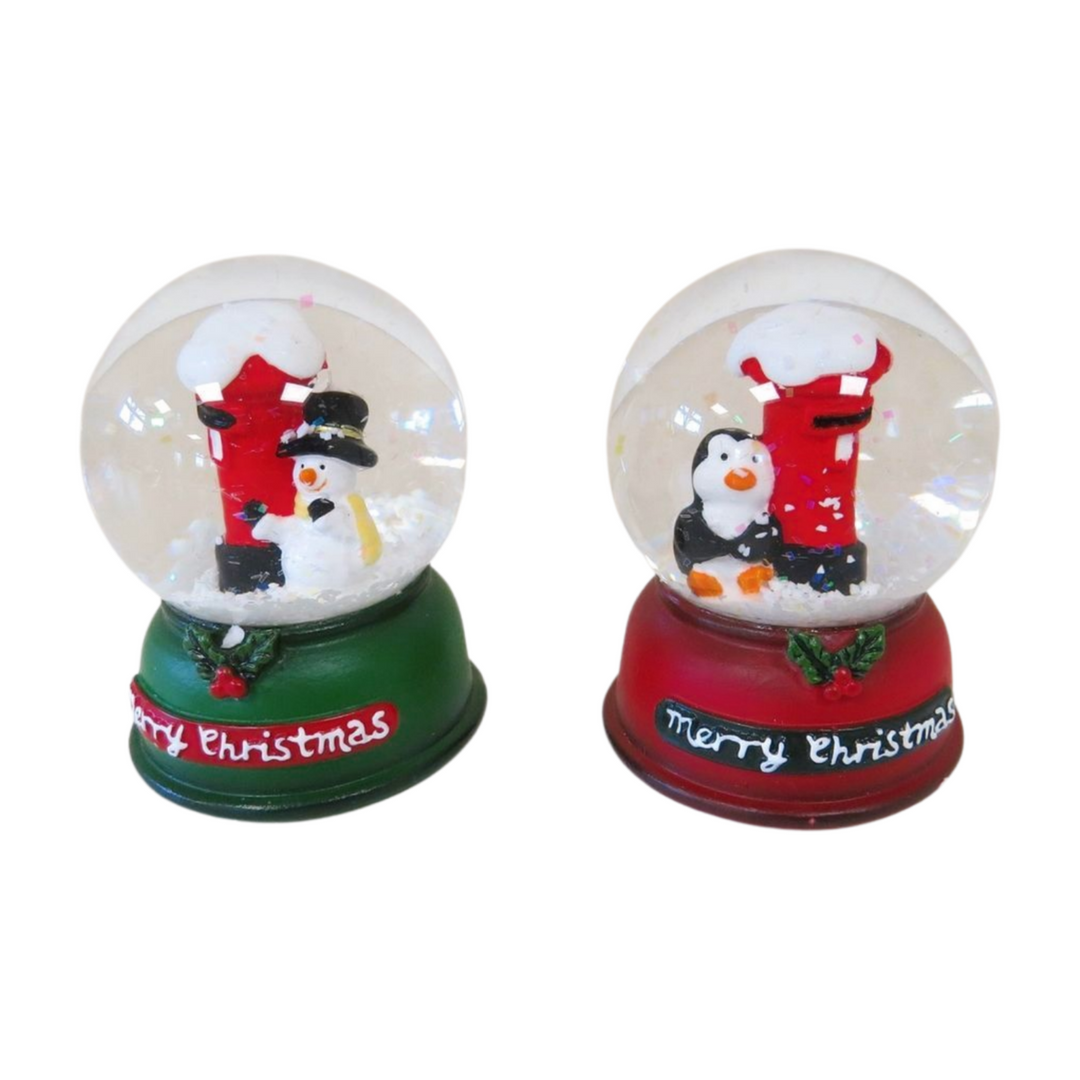 Snowman/Penguin with Post Box Snow Globe - 2 Assorted Designs
