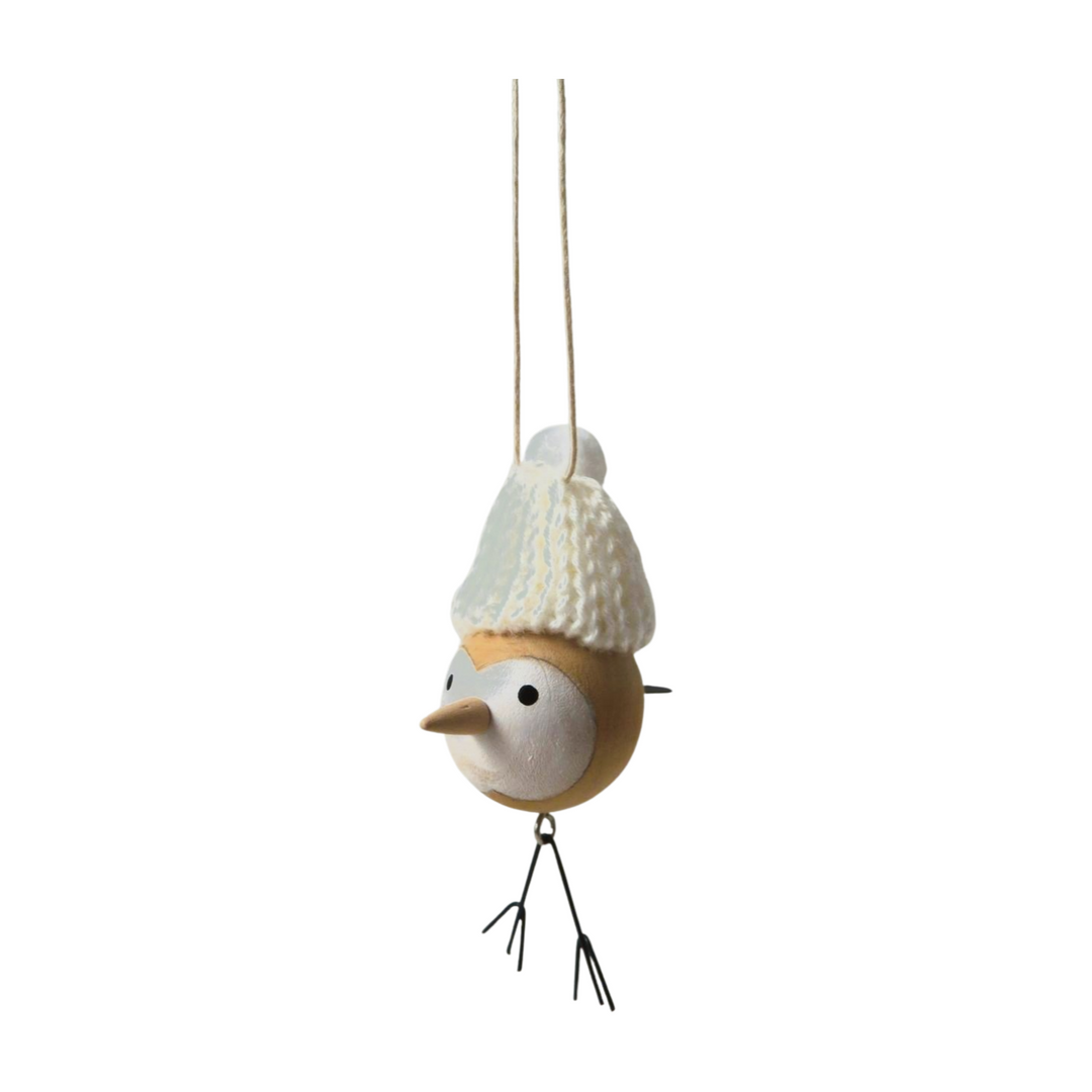 Wool Hat Wooden Bird Tree Decoration - 3 Assorted Designs