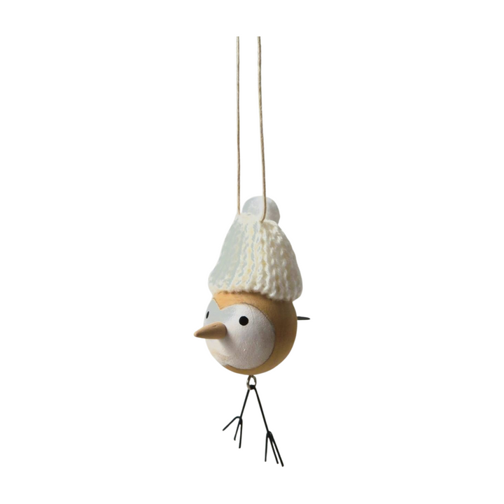 Wool Hat Wooden Bird Tree Decoration - 3 Assorted Designs