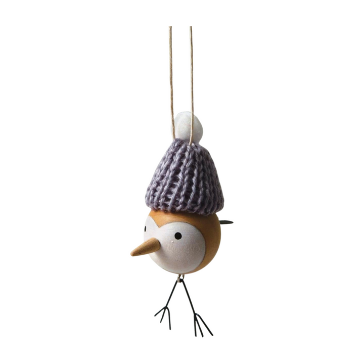 Wool Hat Wooden Bird Tree Decoration - 3 Assorted Designs