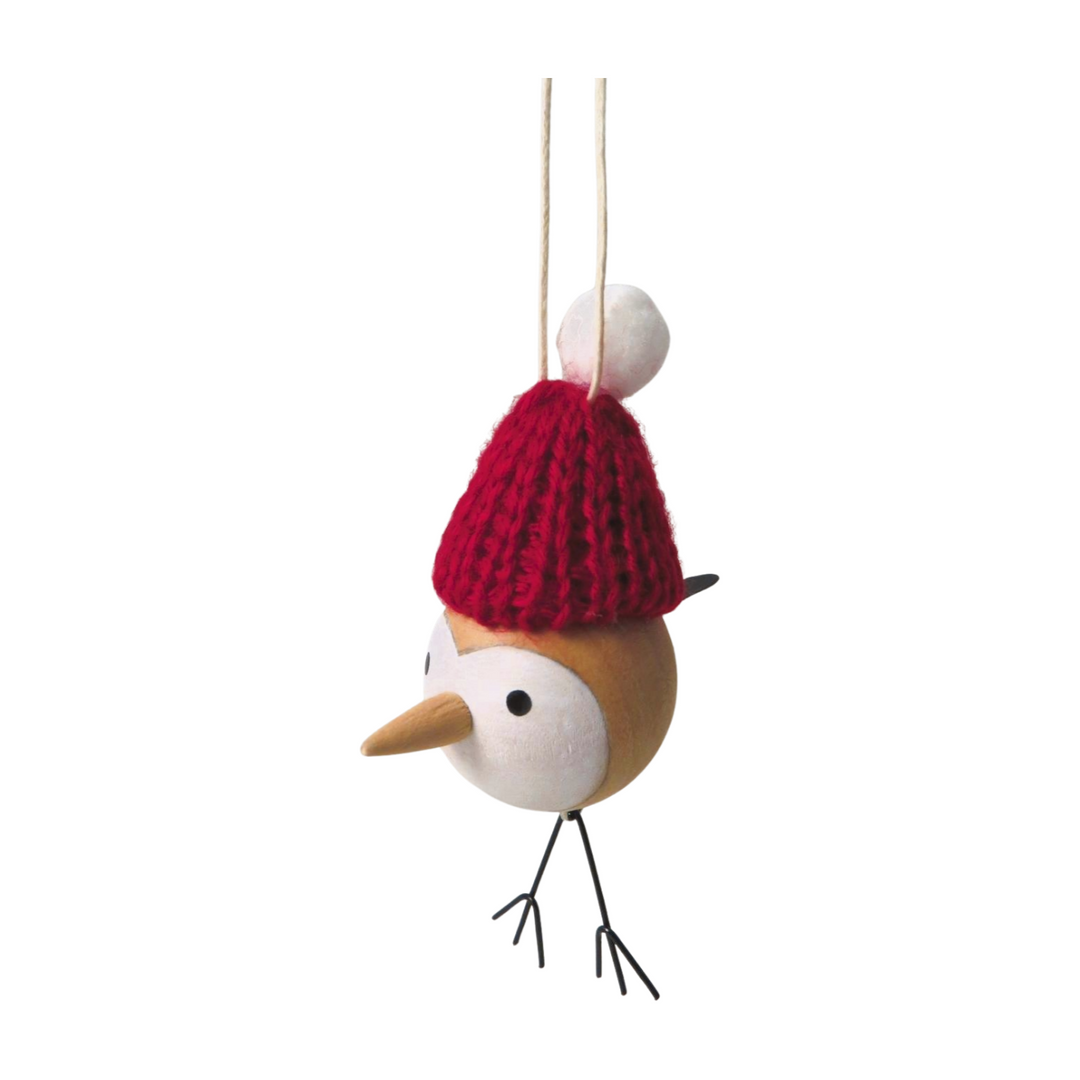 Wool Hat Wooden Bird Tree Decoration - 3 Assorted Designs