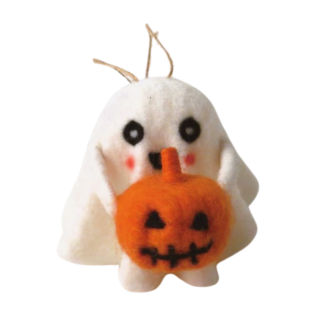 Large ghost and pumpkin hanging decoration by Cornucopia Home and Gift, festive Halloween giftware ornament.