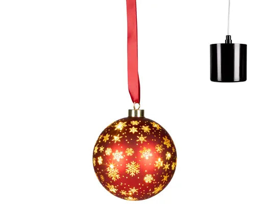 Red Glass Rotating Micro LED Bauble - Battery Operated, 14 cm