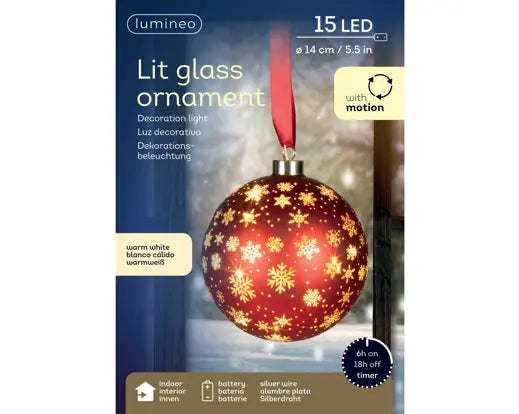 Red Glass Rotating Micro LED Bauble - Battery Operated, 14 cm