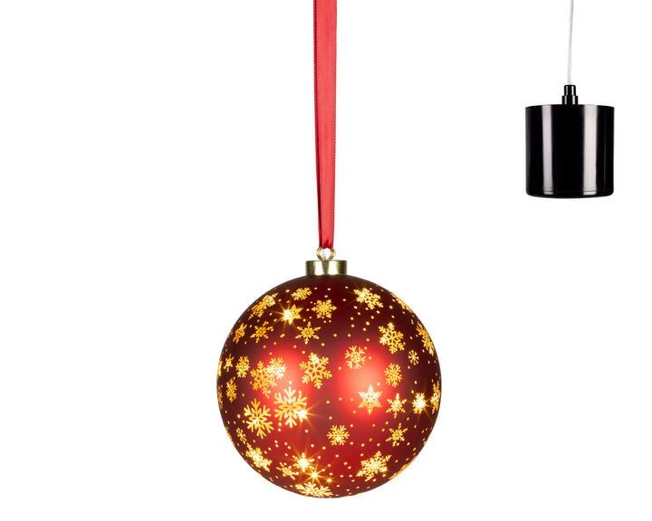 Red Glass Rotating Micro LED Bauble - Battery Operated, 19cm