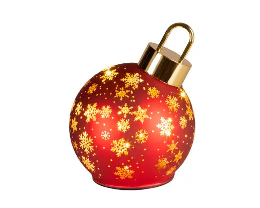 Christmas Red Glass Rotating Micro LED Bauble - Battery Operated, 18cm