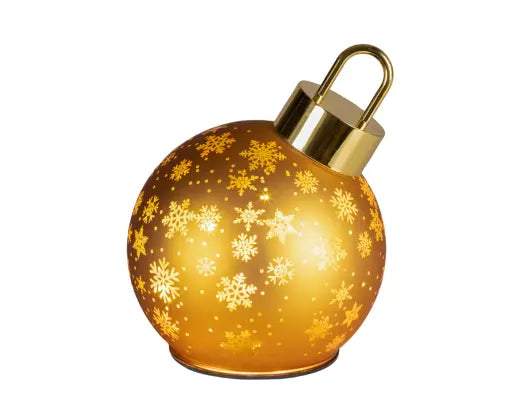 Gold Glass Bauble with Rotating Figure and Micro LED Lights
