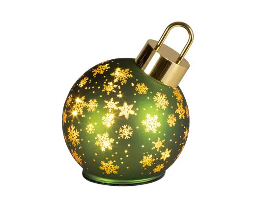 Green Glass Bauble with Rotating Figure and Micro LED Lights