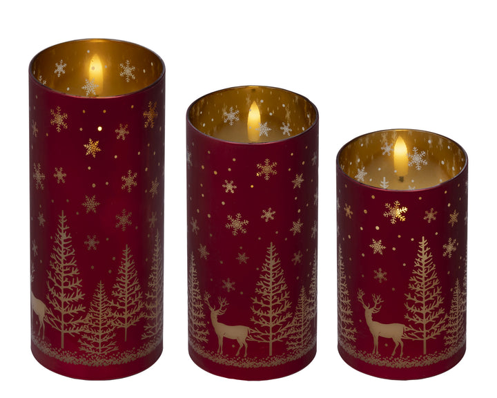 Red Glass Woodland Christmas Candle Holders – Set of 3