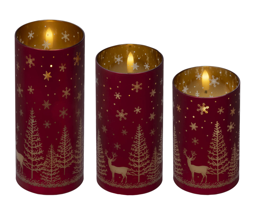 Red Glass Woodland Christmas Candle Holders – Set of 3