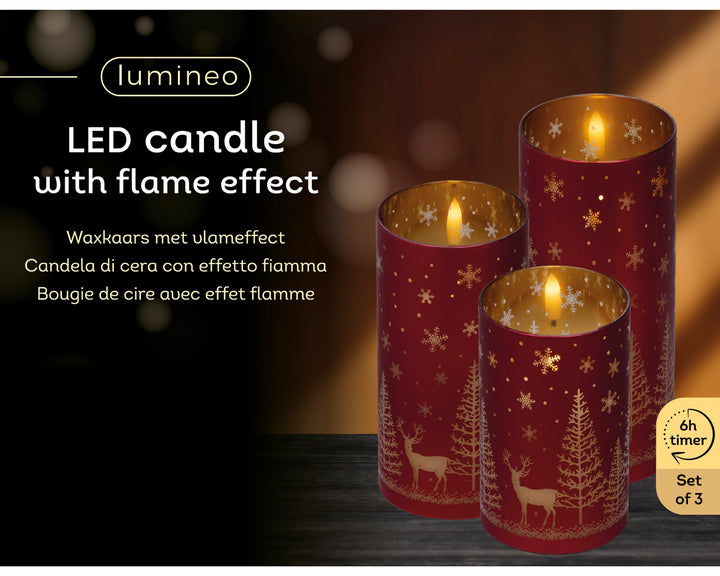 Red Glass Woodland Christmas Candle Holders – Set of 3