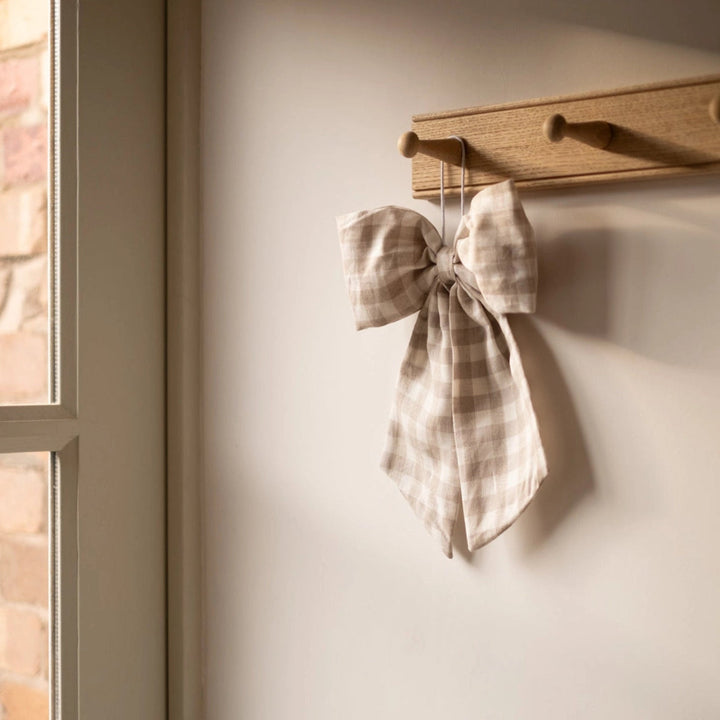 Cream and Beige Gingham Hanging Bow