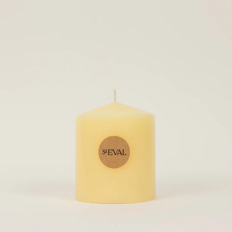 St Eval 4x5 inch church candle with a white wax finish, suitable for religious or decorative use.