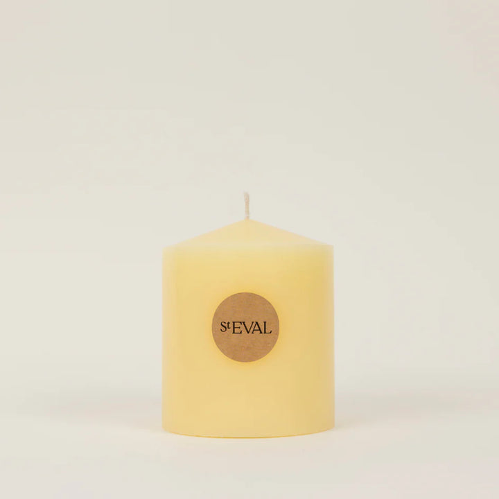 St Eval 4x5 inch church candle with a white wax finish, suitable for religious or decorative use.