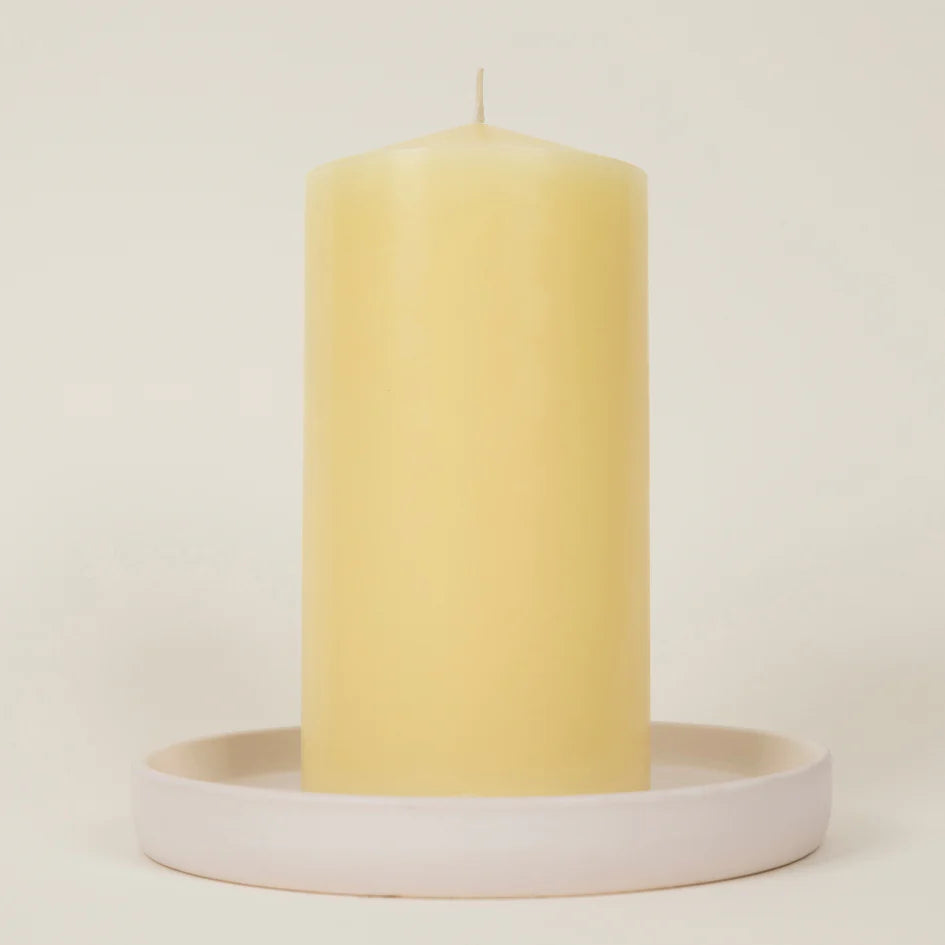St Eval 4" x 8" church candle with white wax and simple design, ideal for religious or decorative use.