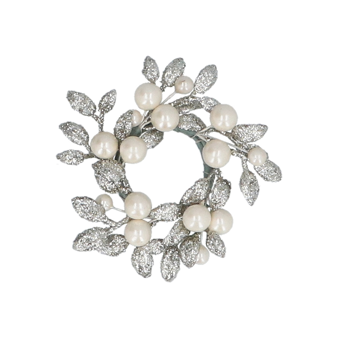 Small Champagne Glitter and Pearl Candle Ring from Gisela Graham Christmas collection, featuring sparkling glitter and elegant pearl accents.