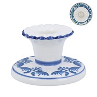 Folk Ceramic Short Candlestick Holder - Blue
