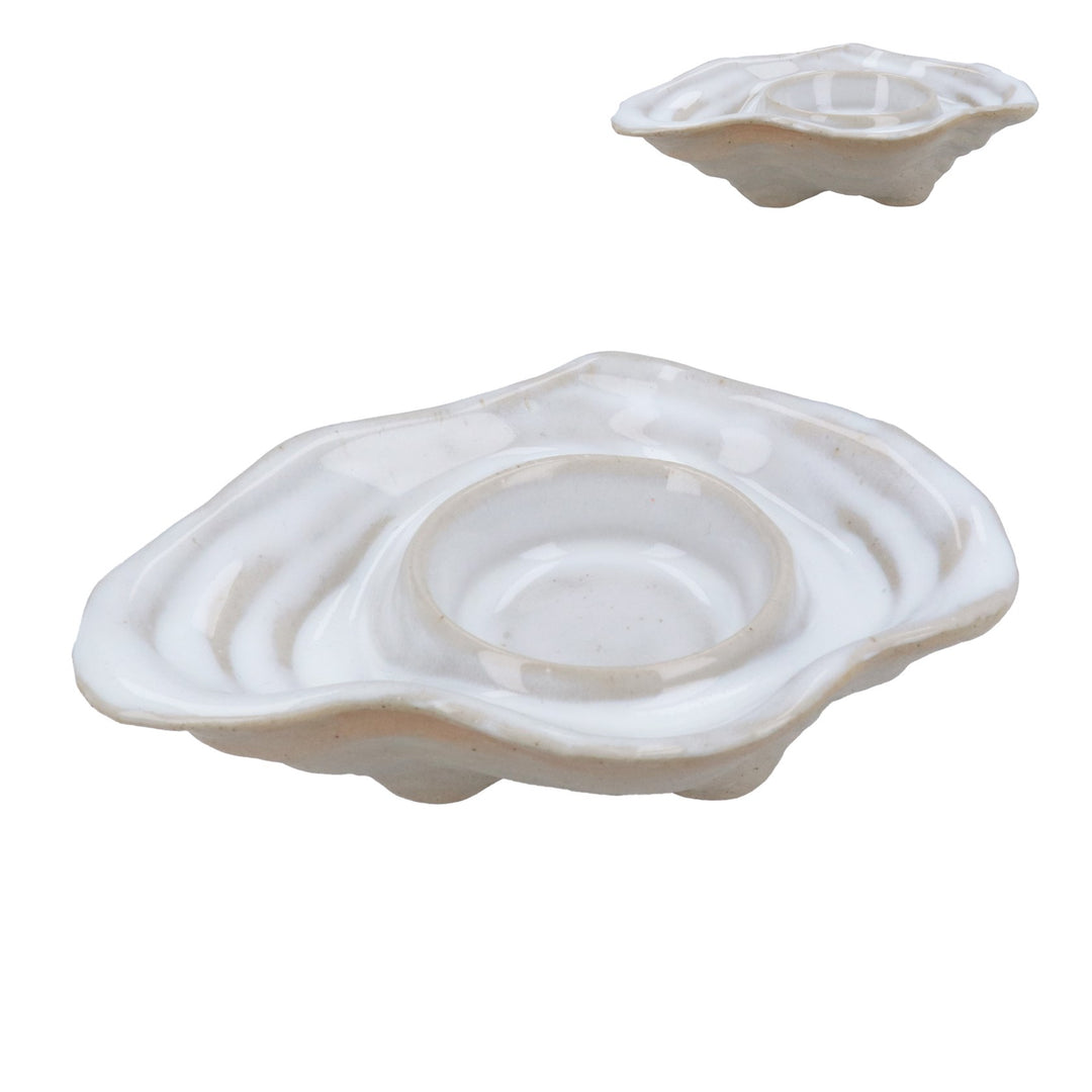Gisela Graham Stoneware Oyster Tea Light Holder - White