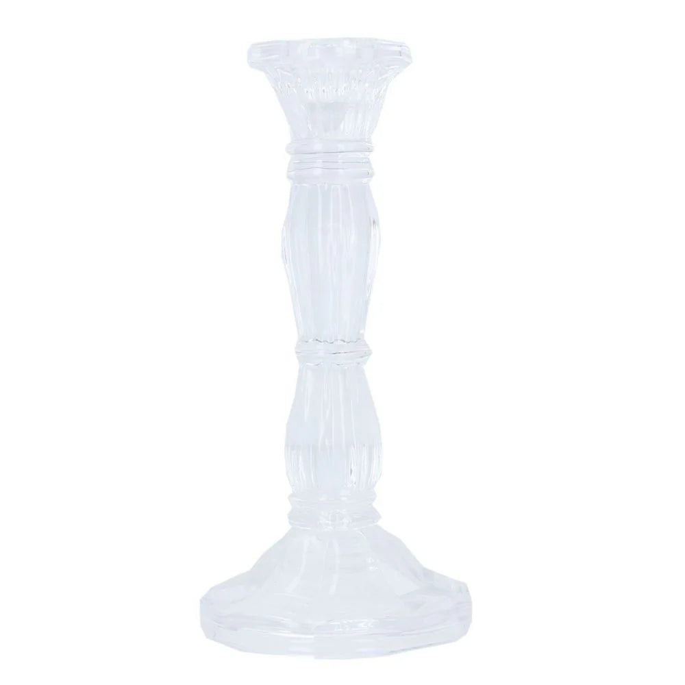 Clear glass moulded candlestick, 20cm tall, part of Gisela Graham Christmas collection, from Cornucopia Home and Gift.