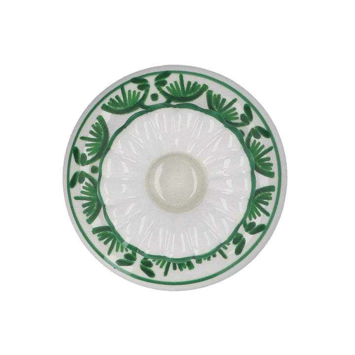 Folk Ceramic Short Candlestick - Green