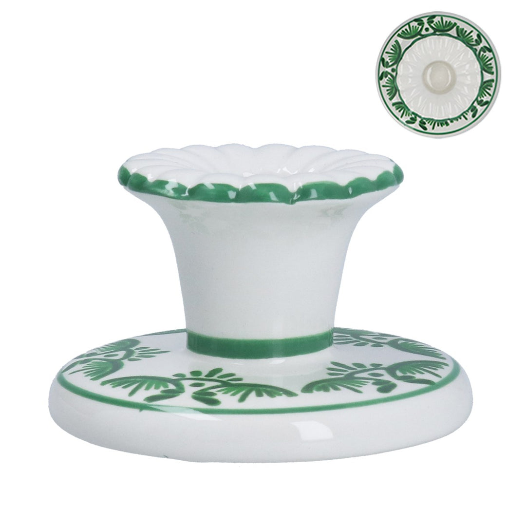 Folk Ceramic Short Candlestick - Green