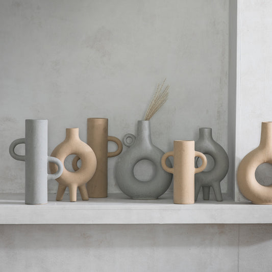 Cornucopia Home Sissel Vase in oatmeal color, gallery-style ceramic vase with a smooth finish and modern design.