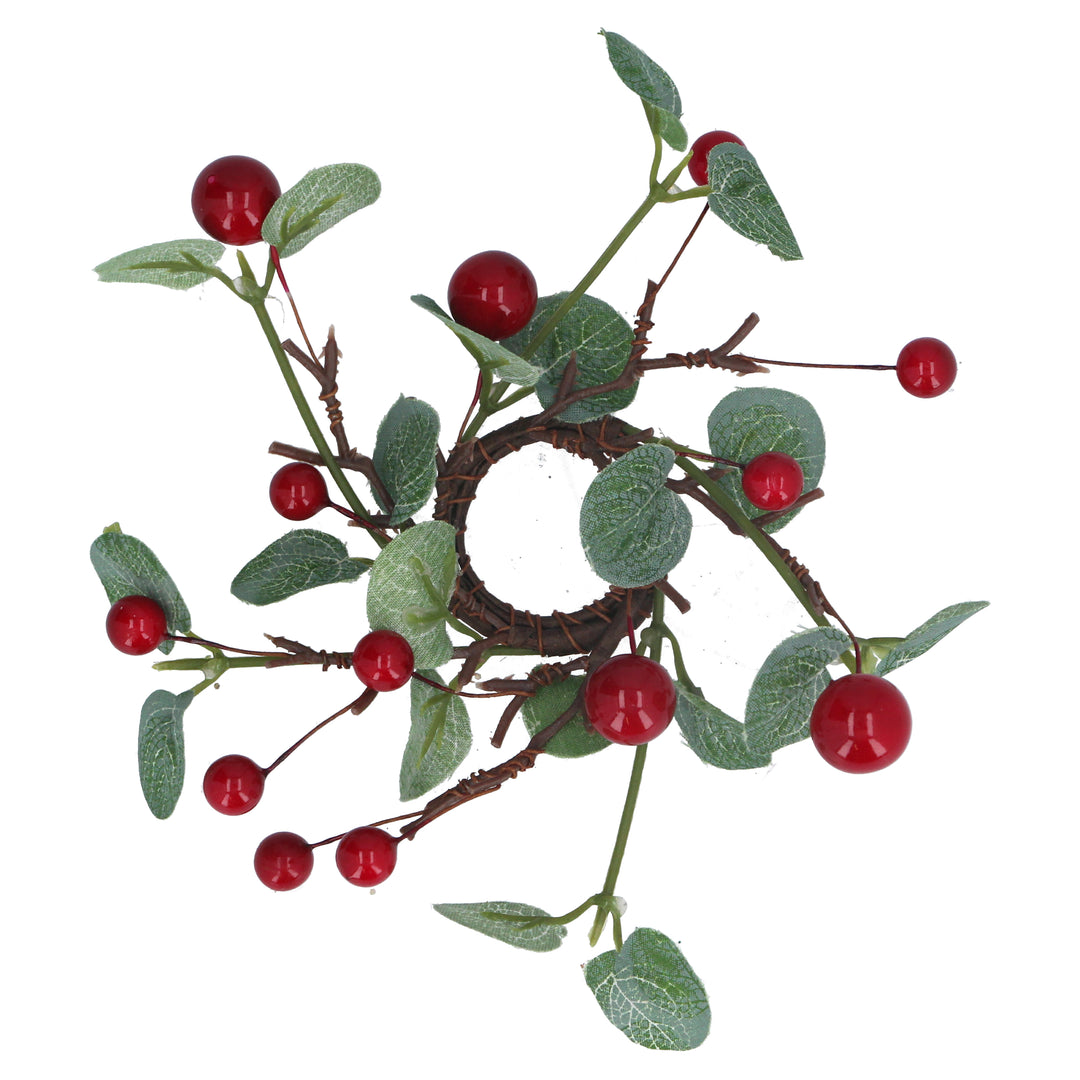Small Eucalyptus and Red Berry Candle Ring