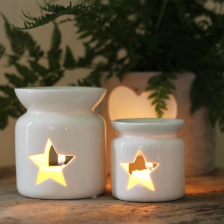 White Star Oil Burner by Freckleface, Cornucopia Home and Gift, with a star-shaped design and ceramic finish.