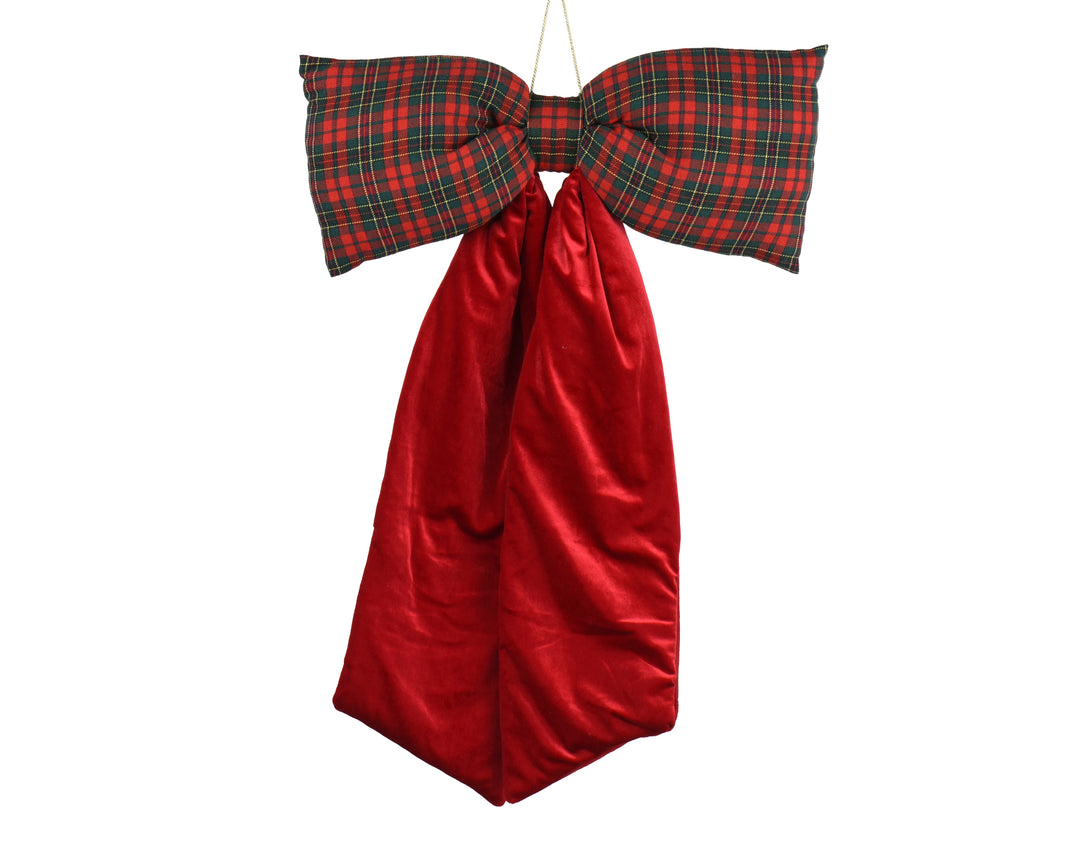 Large Velvet Check Christmas Bow - 80cm