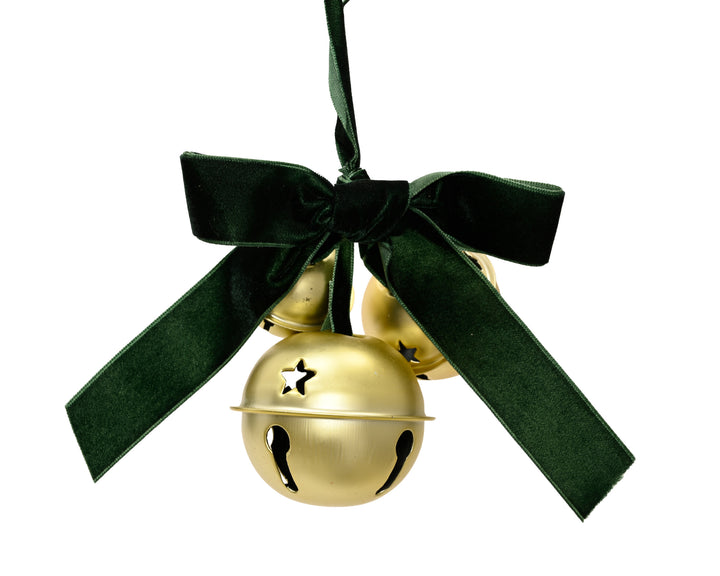 Set of 3 Iron Christmas Bells with Green Velvet Bow